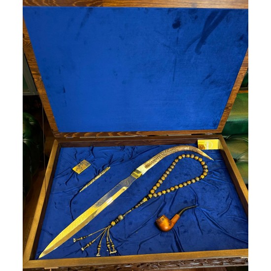 Mercan ve damlanın birleşmesi özel geyik boynuzu hançerli set